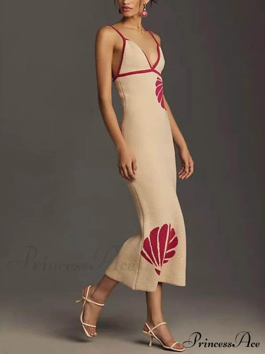 Knitted Suspender Halterneck V-Neck Graceful Backless Sexy Midi Dress Dresses