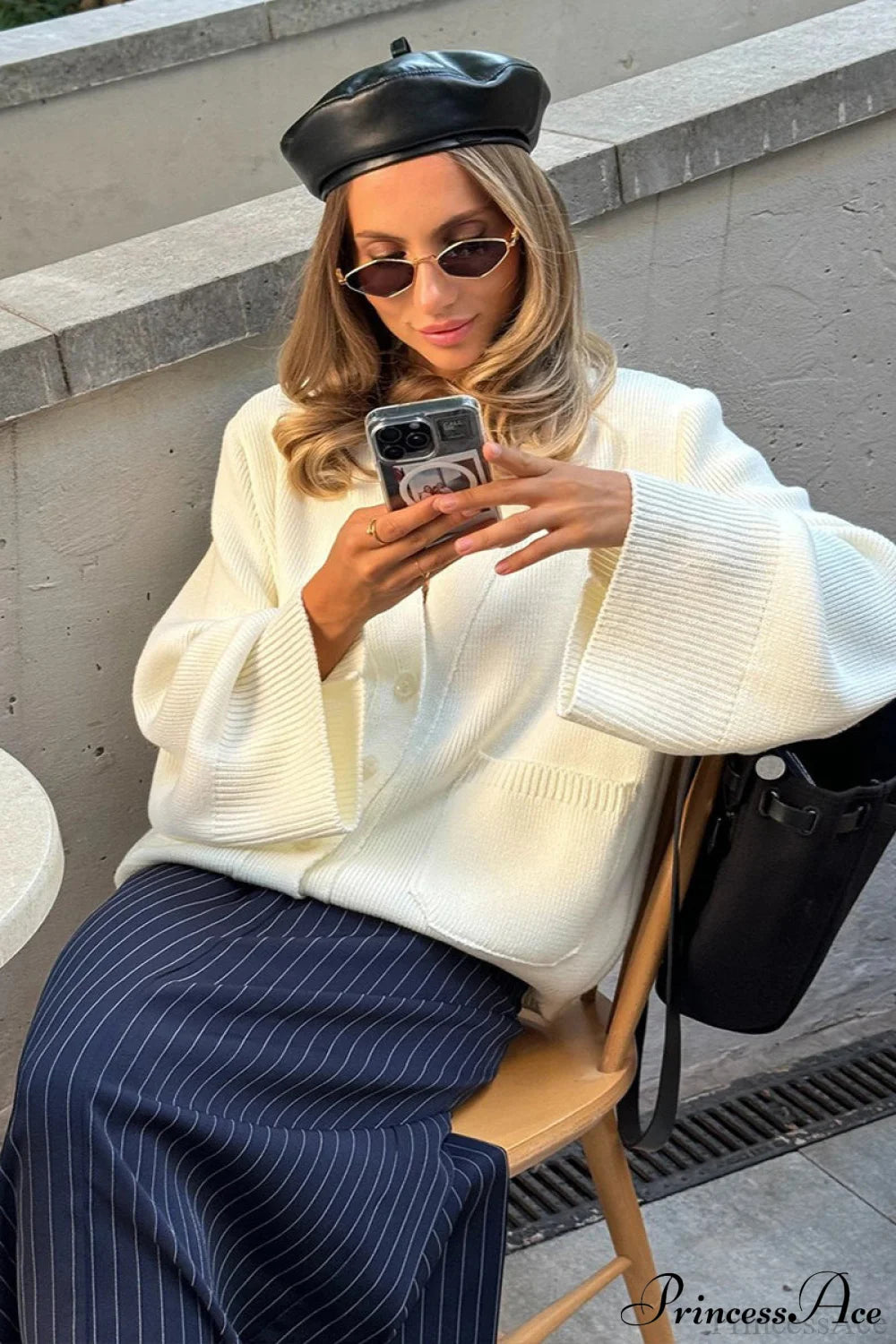 Knitted V Neck Loose Lazy Fit Cardigan White / S