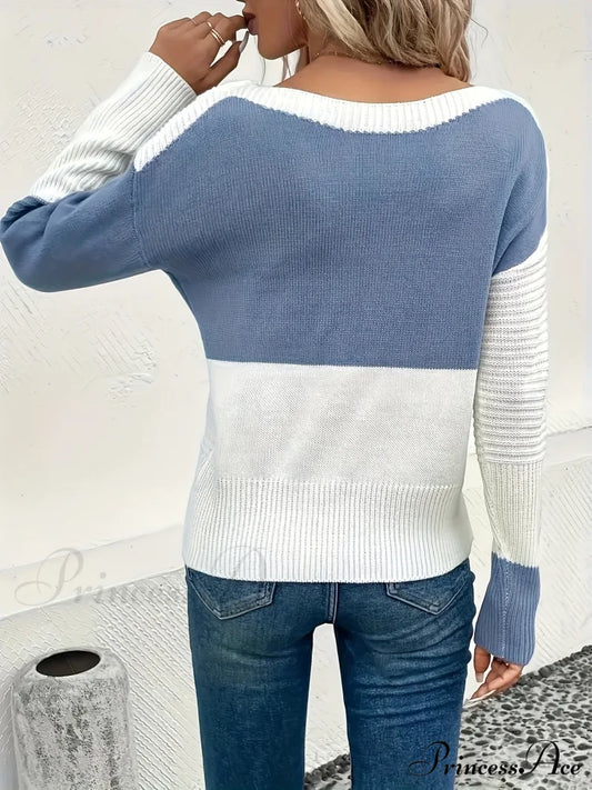 Knitted V-Neck Warm Ribbed Comfortable Slim Casual Stylish Soft Sweater Sweaters-L