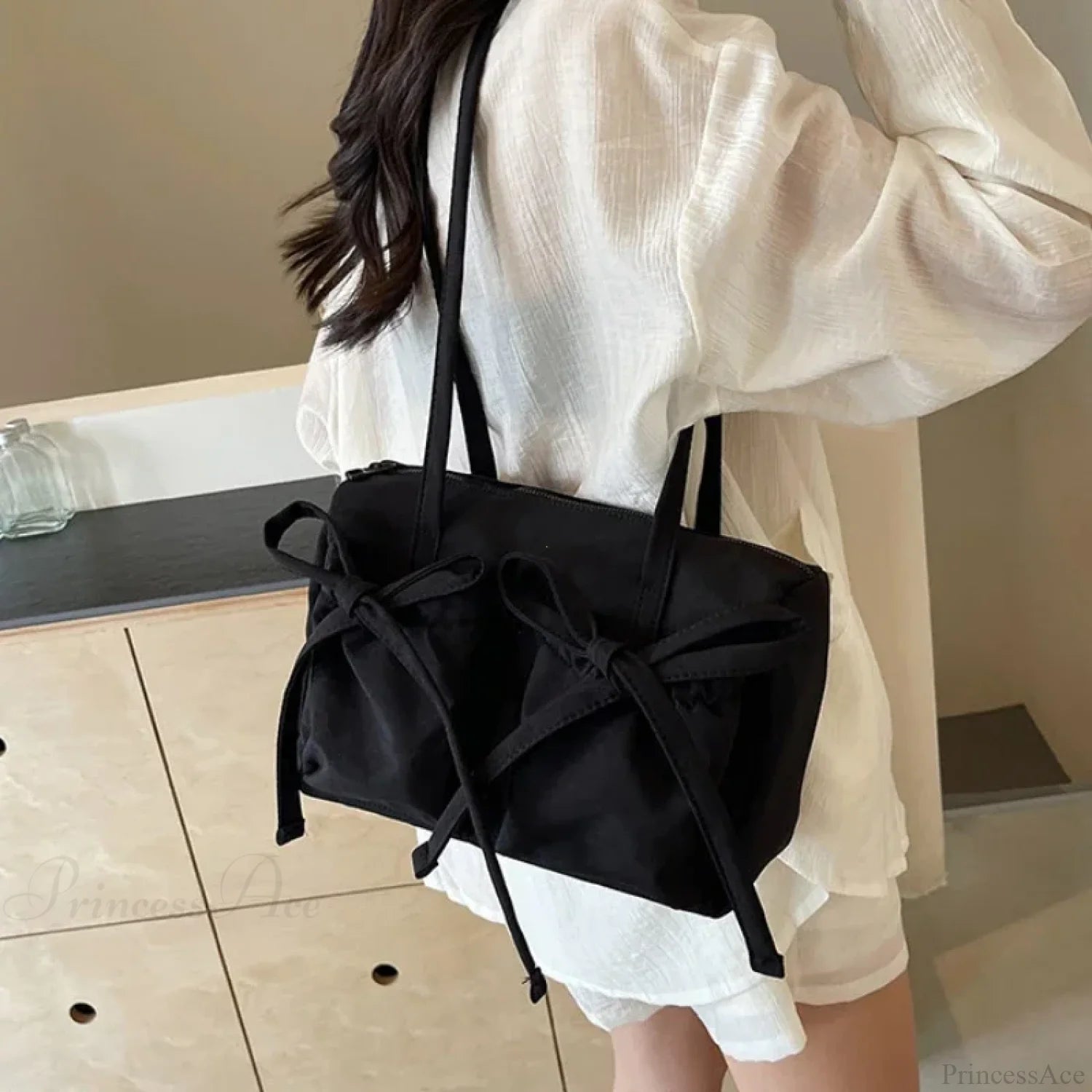 Korean Bow Nylon Foldable Shoulder Bag shoulder-250126
