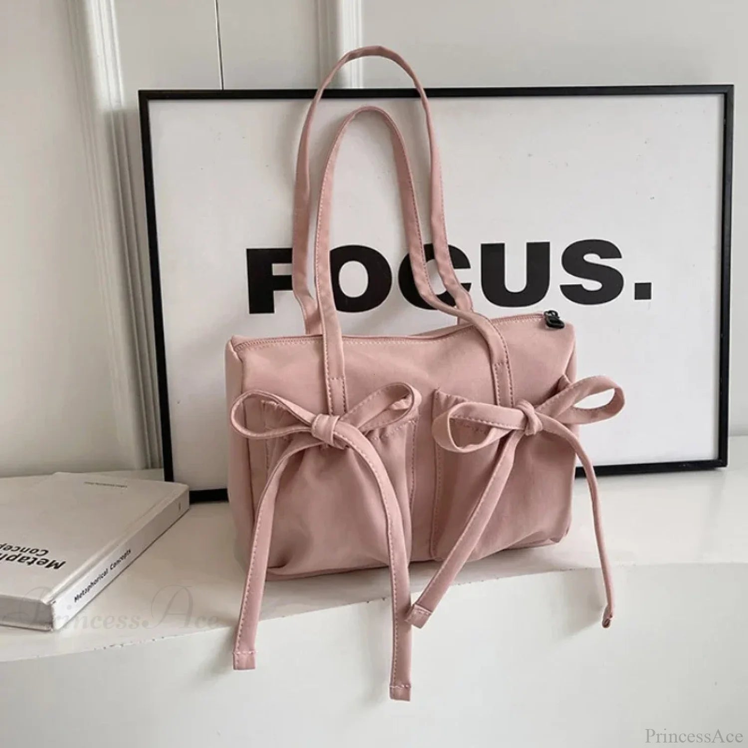 Korean Bow Nylon Foldable Shoulder Bag Pink shoulder-250126