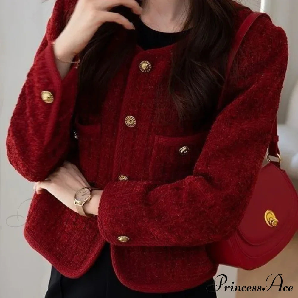 Korean Short Tweed Woolen Cardigan Cardigan-241208