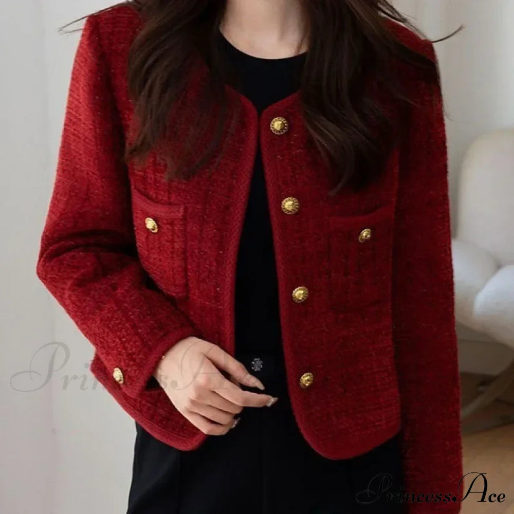 Korean Short Tweed Woolen Cardigan Cardigan-241208