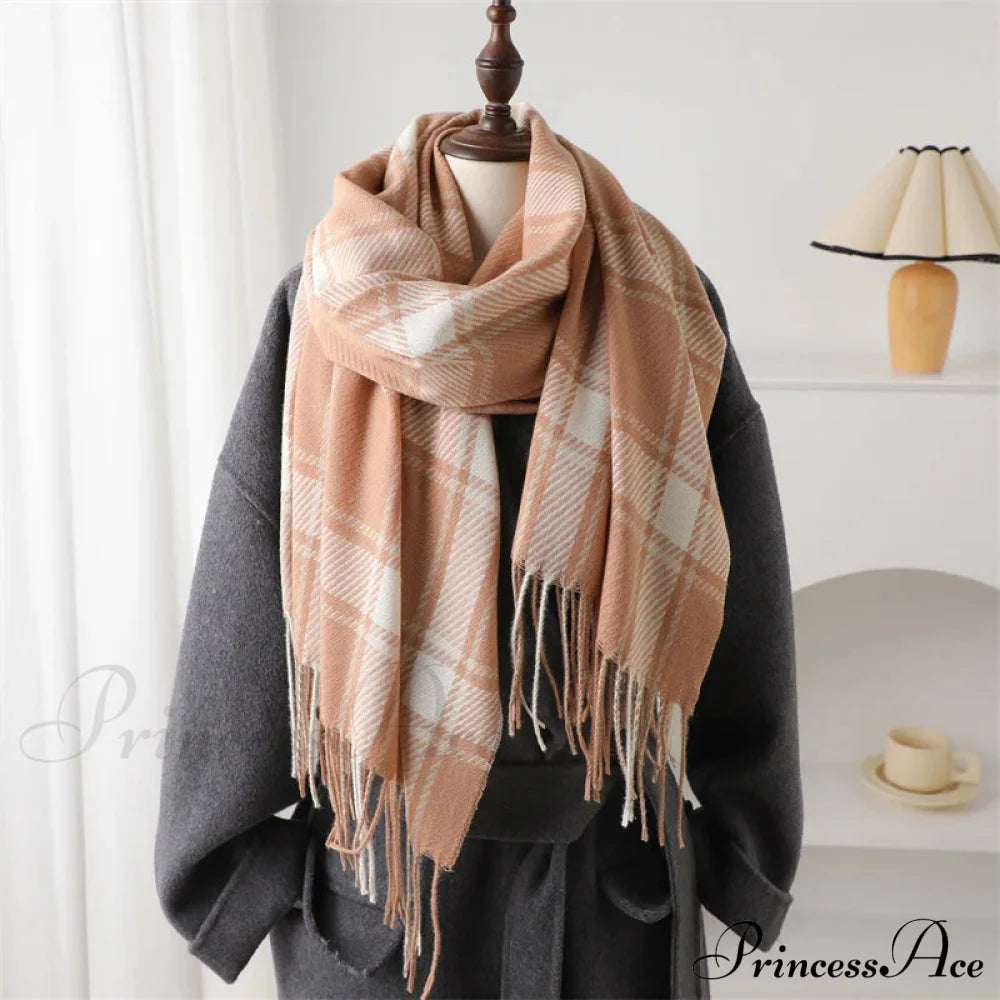 Korean Style Thick Warm Shawl Wrap Plaid Cashmere Blanket Scarf Scarfs-L