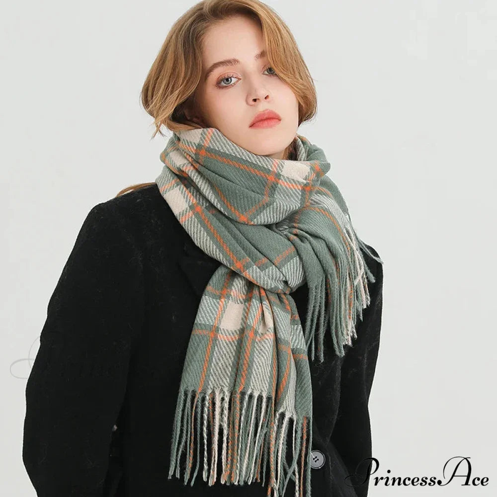 Korean Style Thick Warm Shawl Wrap Plaid Cashmere Blanket Scarf Scarfs-L