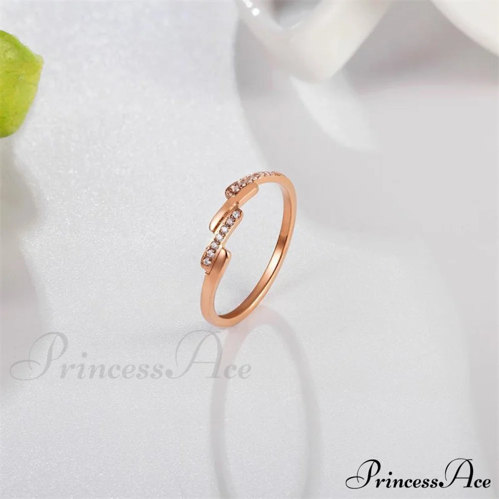 Korean Style Titanium Steel Diamond Ring Rose Gold / 6