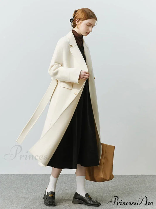 Korean Woolen Autumn Winter Solid Office Double-Sided Mid-Length Chic Coat Beige / S Coats-L