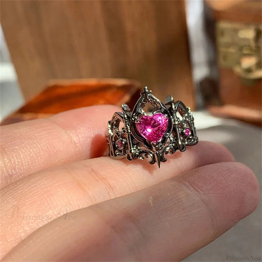 Kpop Y2K Crystal Heart Changeable Gothic Ring
