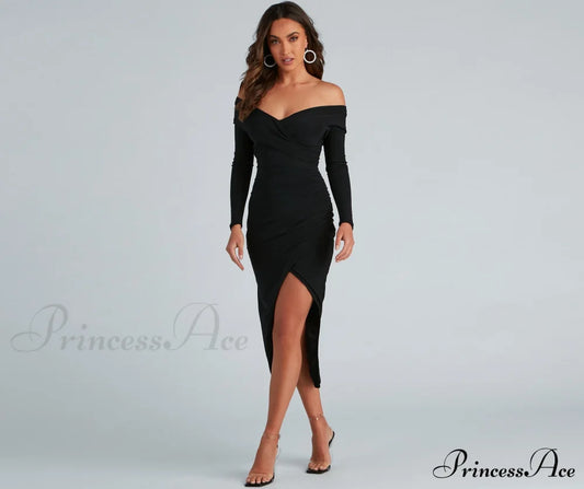 Kristy Off-The-Shoulder Formal Midi Dress - Lady Occasions