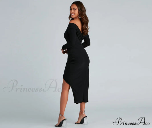 Kristy Off-The-Shoulder Stylish Formal Midi Dress S.o. Short Dresses