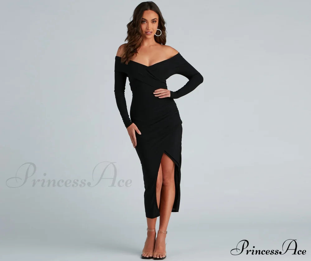 Kristy Off-The-Shoulder Stylish Formal Midi Dress S.o. Short Dresses