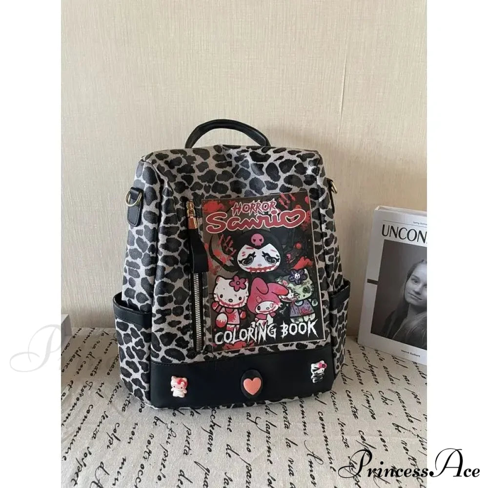 Kuromi Leopard Print Y2K Gothic Vintage Fashion Luxury Cartoon Cute Shoulder Bag Black Leopard