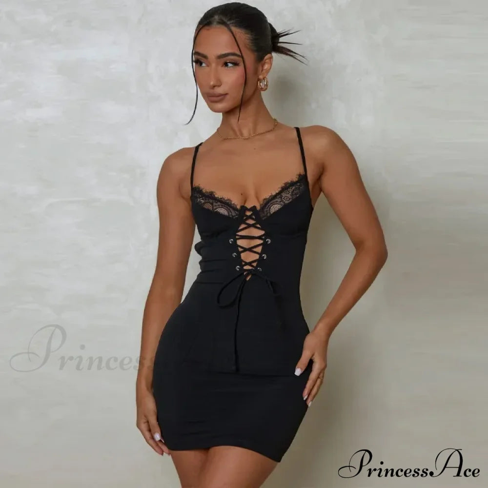 Lace Backless Bandage Mini Dress