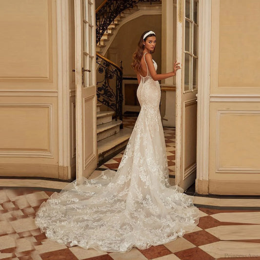 Lace Backless Mermaid Wedding Dress white / 2 weddingdress-250223