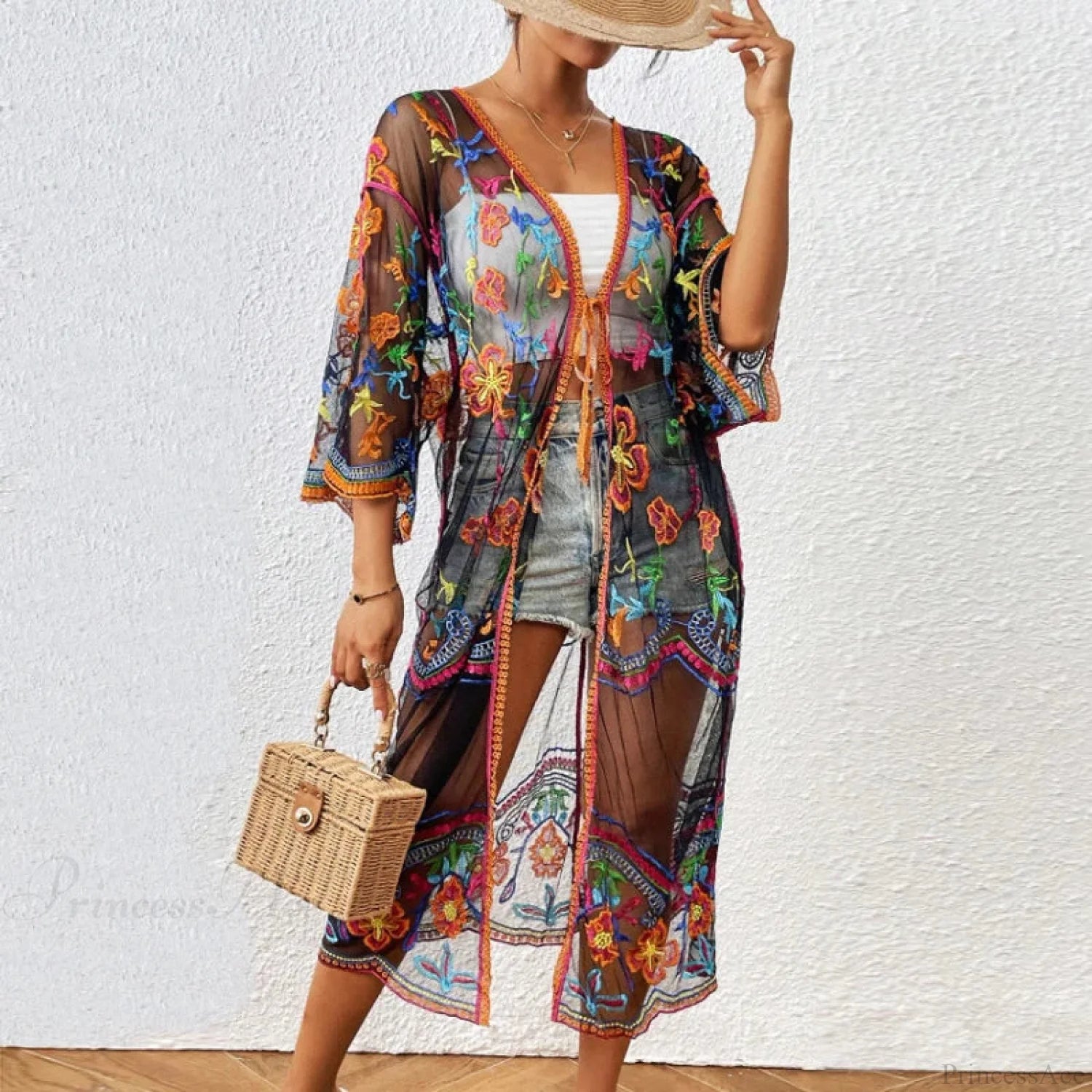 Lace Boho Bikini Beach Cover up Women Dresses Summer Floral / One Size bohocoverup-250126