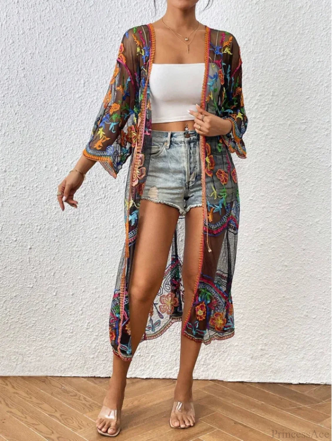 Lace Boho Bikini Beach Cover up Women Dresses Summer Floral / One Size bohocoverup-250126