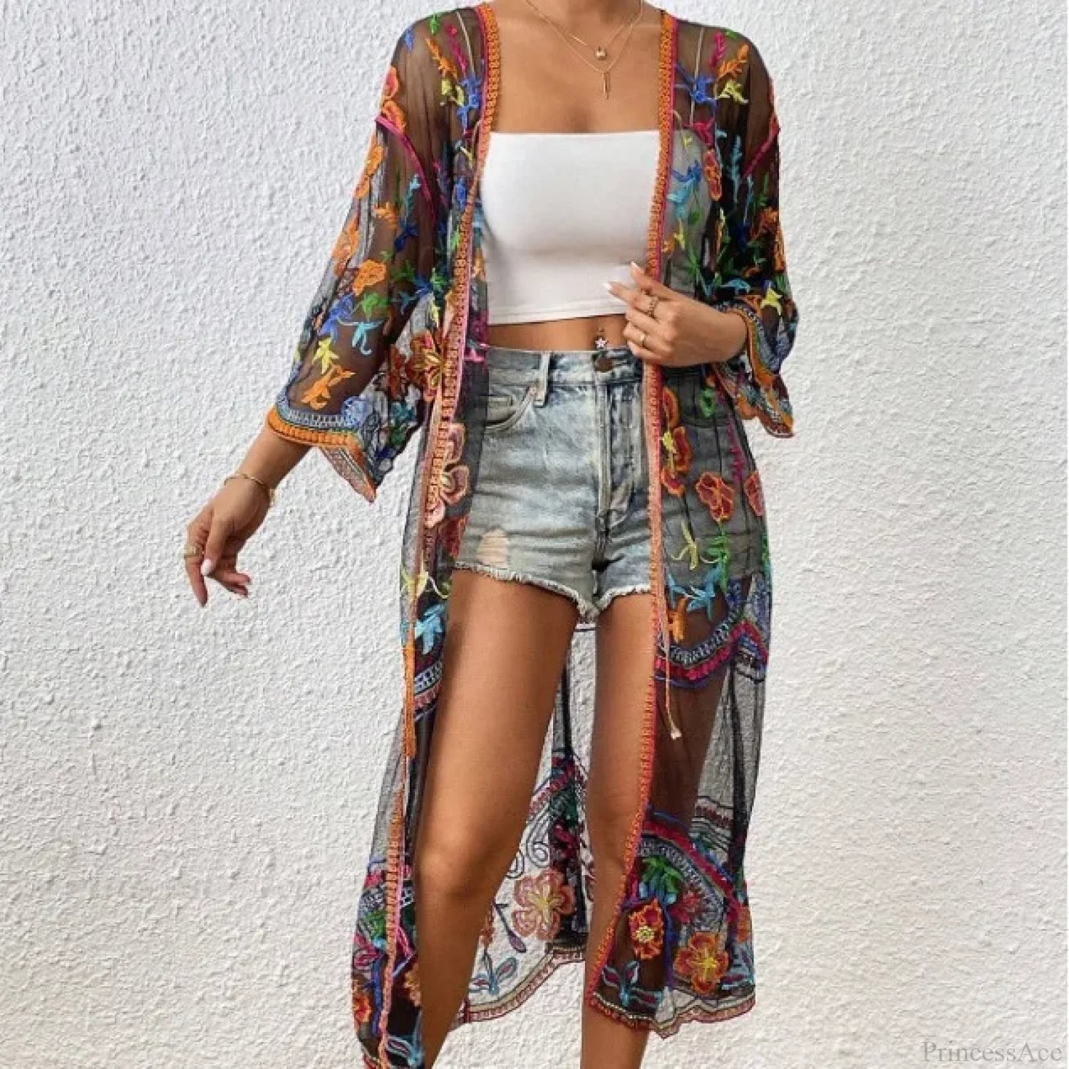 Lace Boho Bikini Beach Cover up Women Dresses Summer Floral / One Size bohocoverup-250126