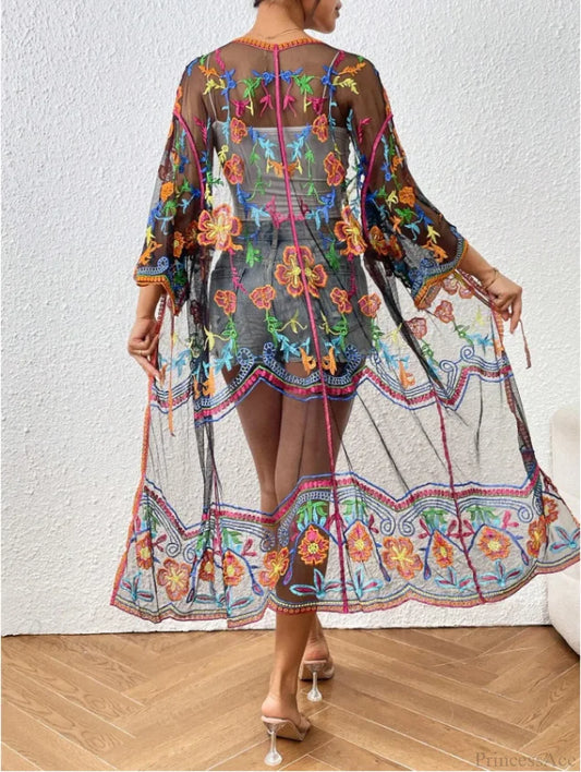 Lace Boho Bikini Beach Cover up Women Dresses Summer Floral / One Size bohocoverup-250126