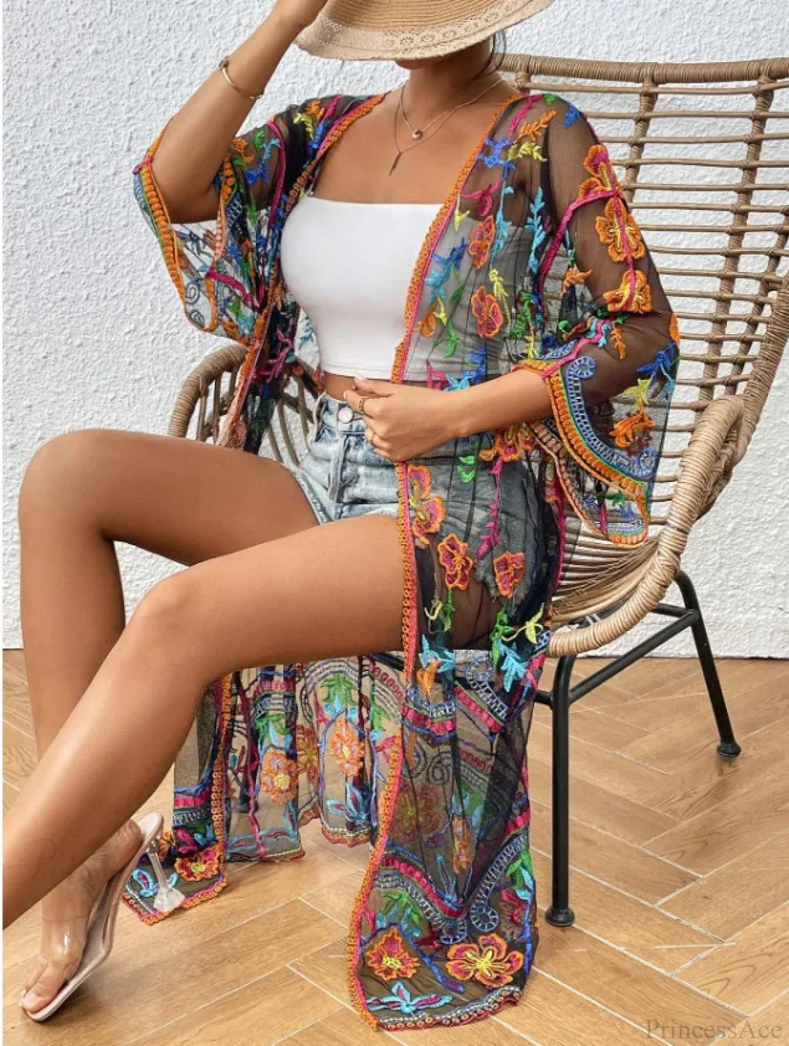 Lace Boho Bikini Beach Cover up Women Dresses Summer Floral / One Size bohocoverup-250126