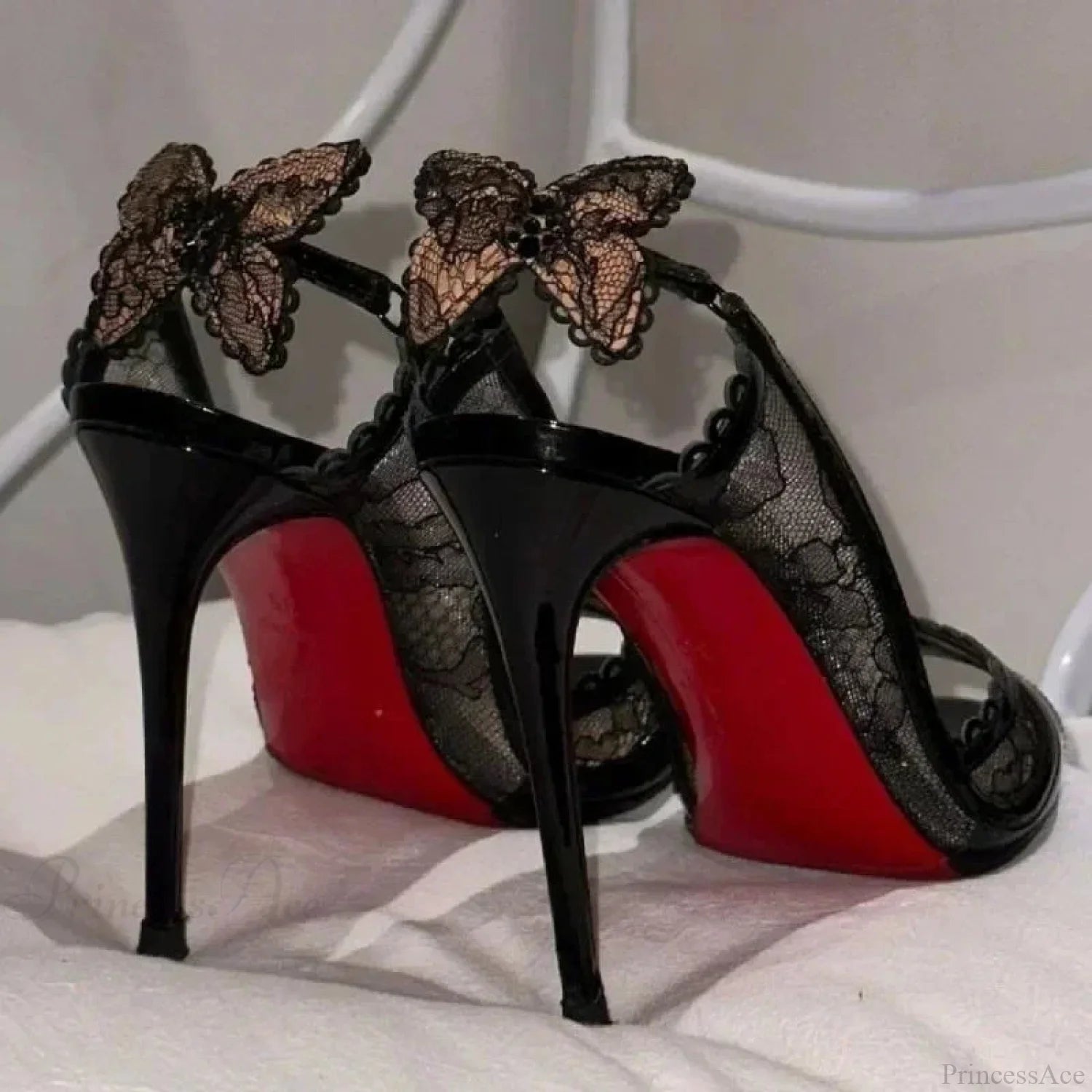 Lace Bow Gothic Slingback Sandals Tall Heel
