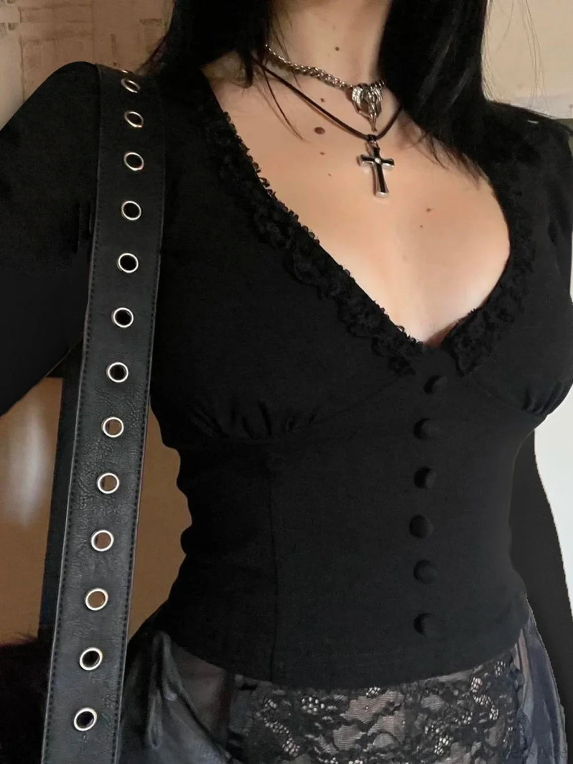 Lace Button Sleeve Knit Top