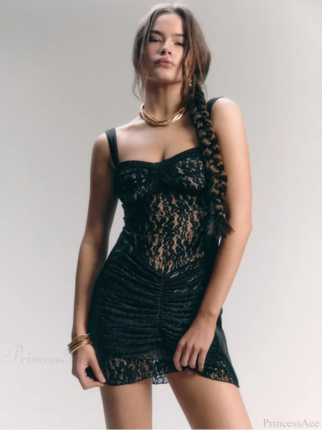 Lace Camisole Double-Layer Mini Dress minidress-250223