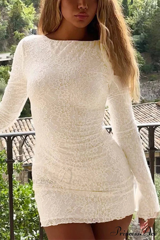 Lace Crew Neck Mini Dress White / S Dresses