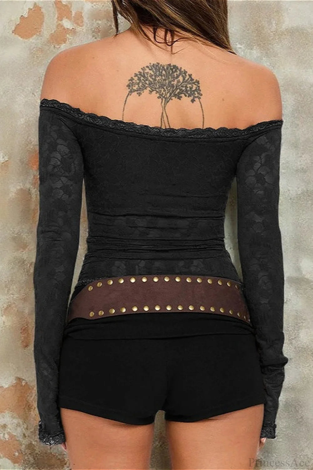 Lace Fitted Sexy Solid Long Sleeve Tee