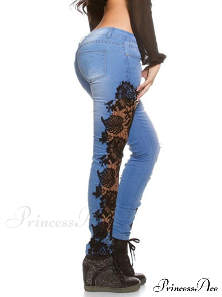 Lace Floral Crochet Hollow-Out Jeans