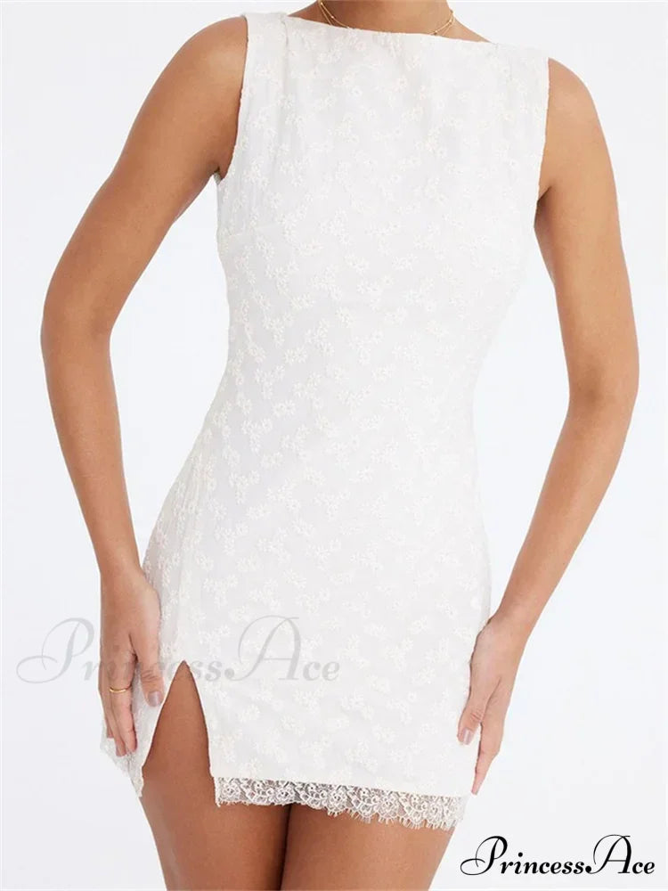 Lace Floral Elegant Sleeveless Backless Mini Dress