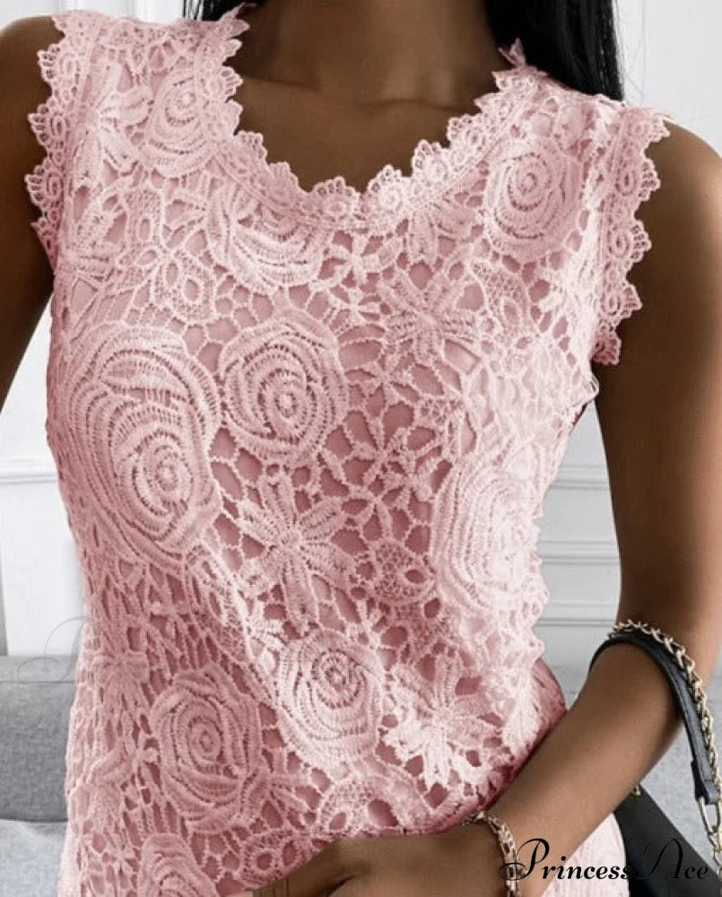 Lace Floral Top Pink / S Tops & Blouses