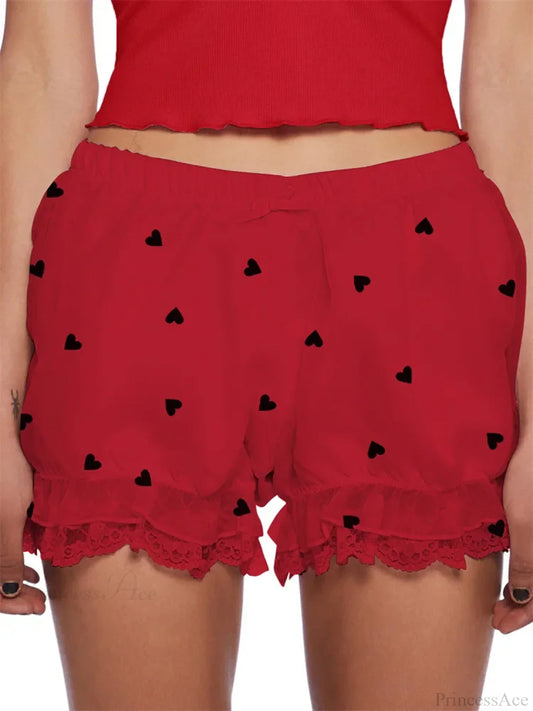Lace Heart Bow Bloomer Short red / S short-250223