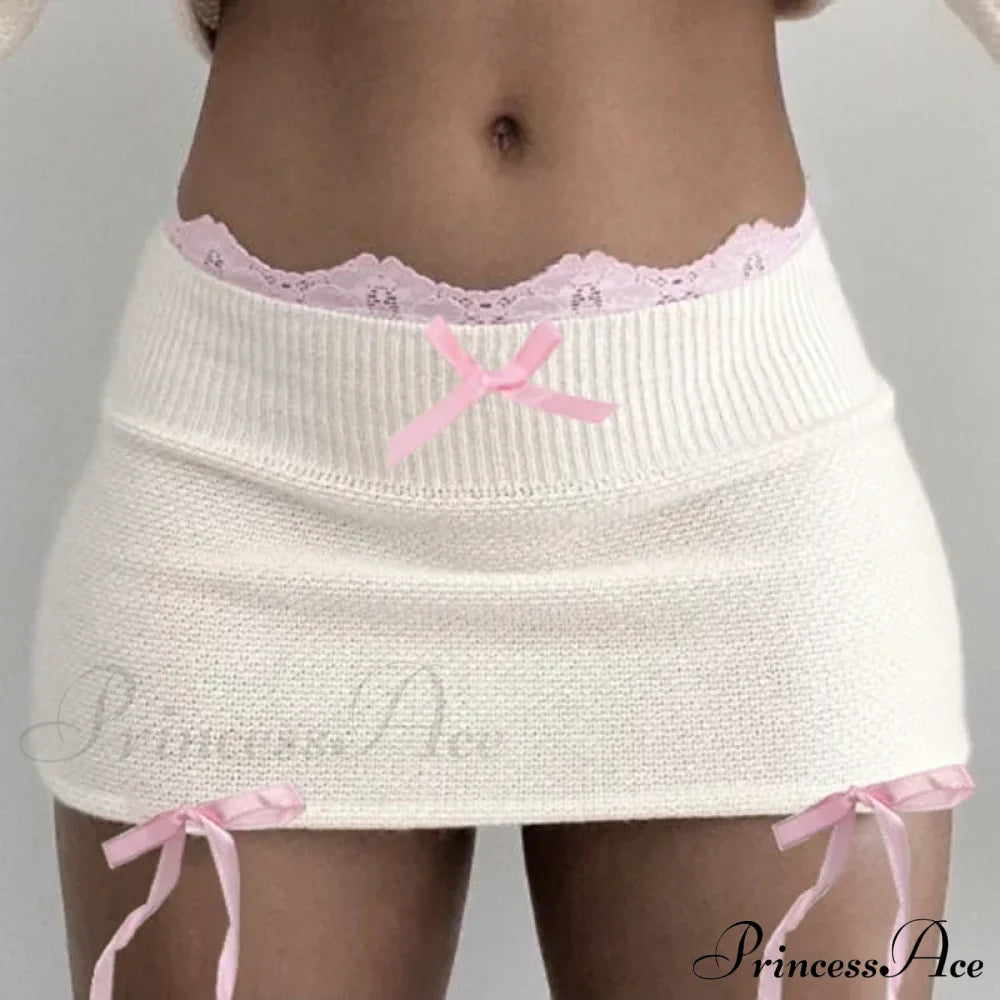 Lace Knitted Bow Fairycore Graceful Balletcore Micro Mini Skirt