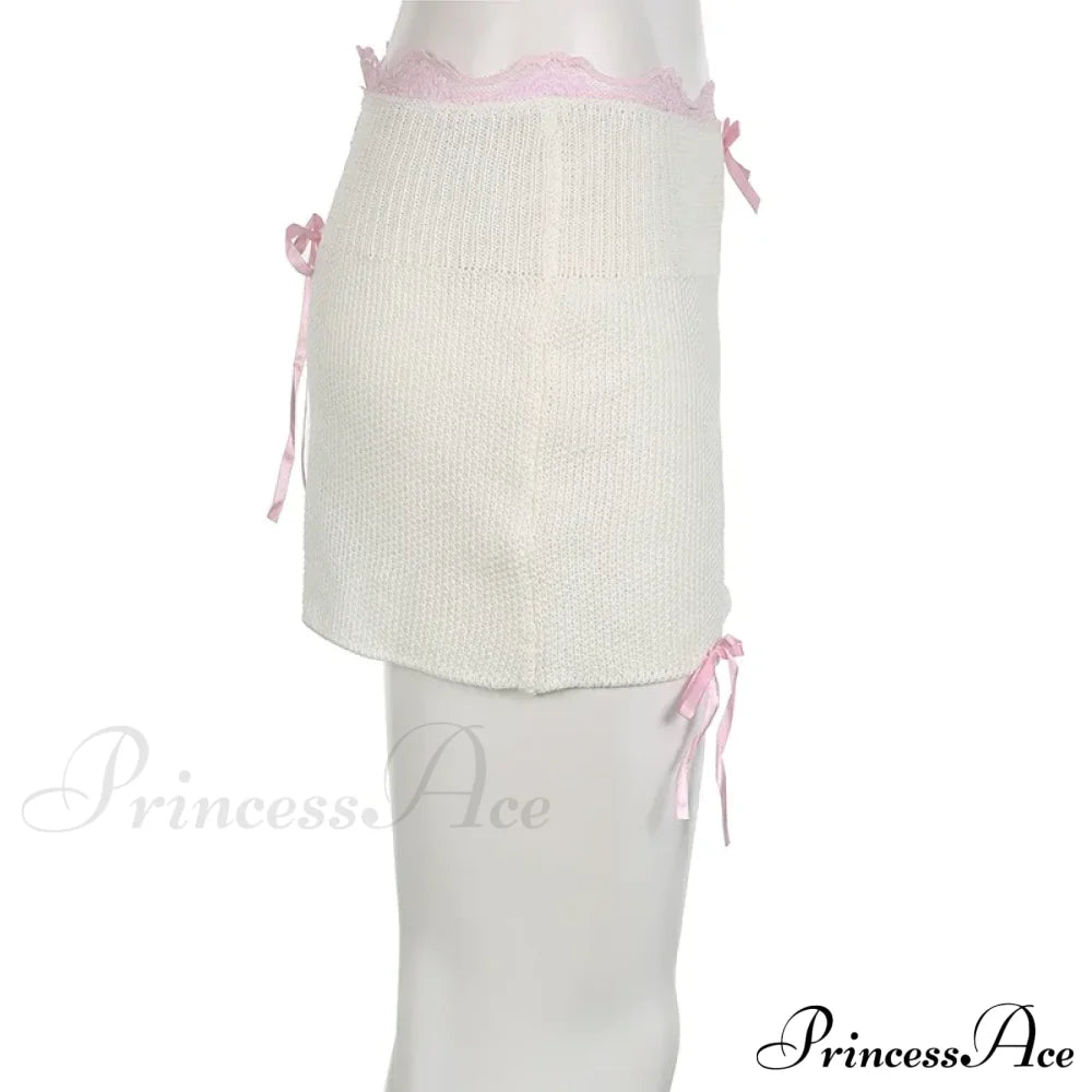 Lace Knitted Bow Fairycore Graceful Balletcore Micro Mini Skirt