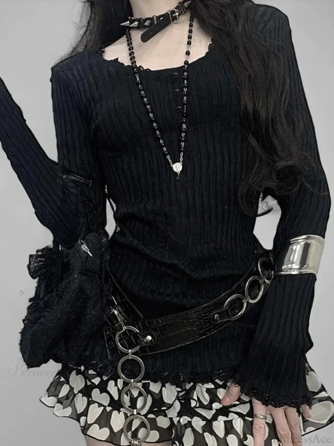 Lace O-neck Knit Top