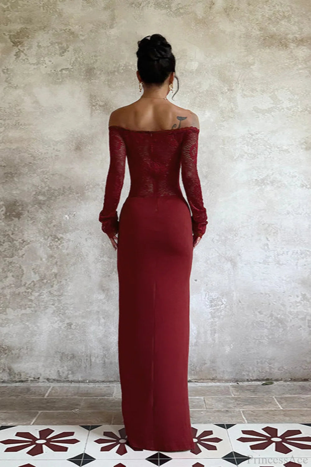 Lace Off Shoulder Elegant Bodycon Maxi Dress