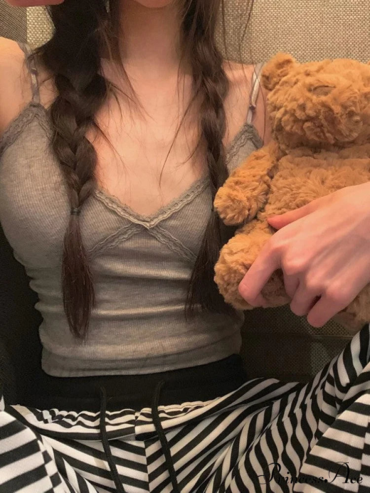 Lace Paneled Button Trendy Long Sleeve Knit Top Tank Tops&Camis