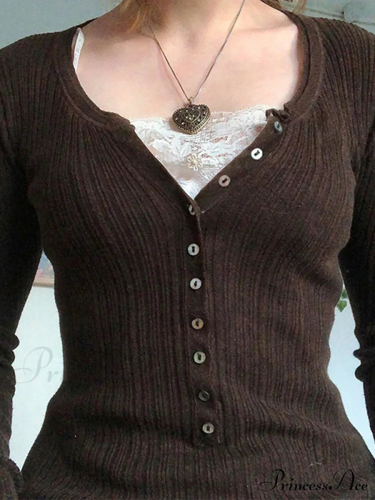 Lace Paneled Graceful Brown Tank Top Knits