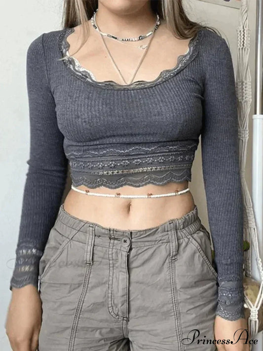 Lace Paneled Graceful Floral Mini Dress Gray / S Tops&Tees