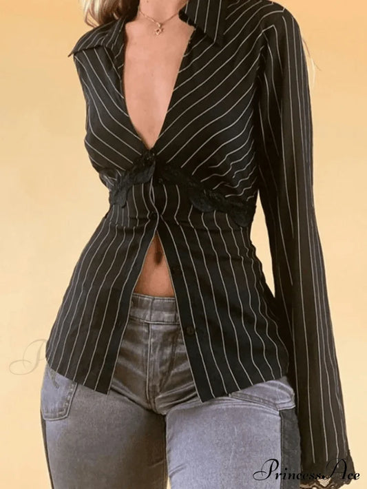 Lace Paneled Long Trendy Sleeve Crop Top Tops&Tees