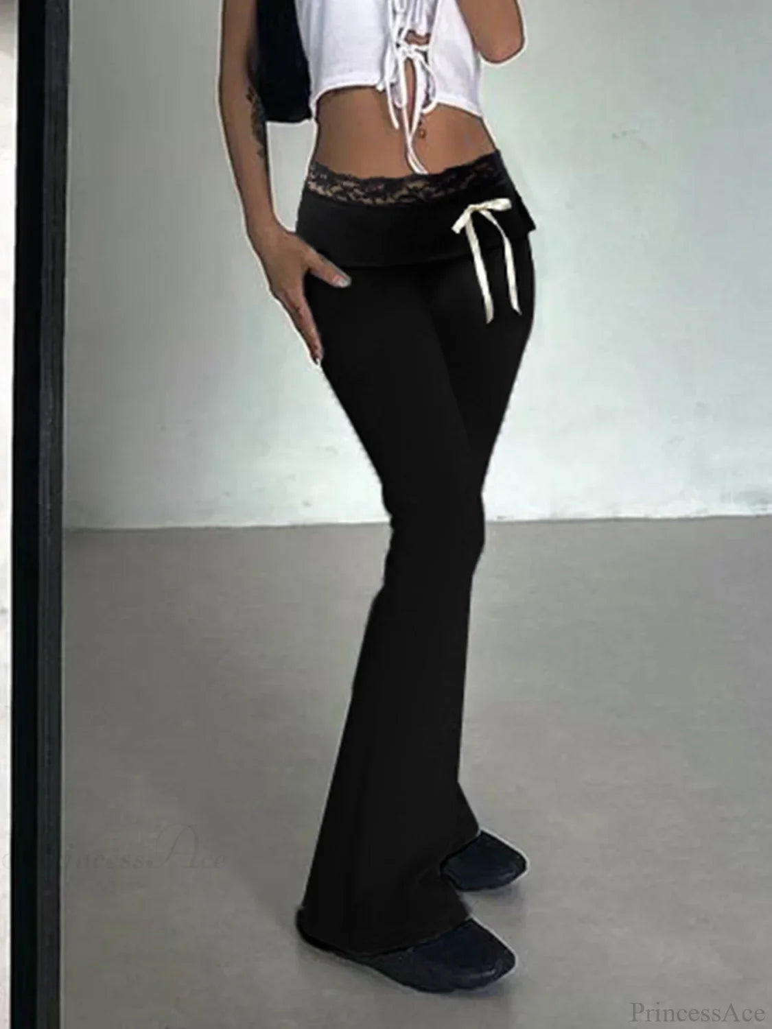 Lace Patchwork Bow Straight Y2K Fashion Pant pant-250223
