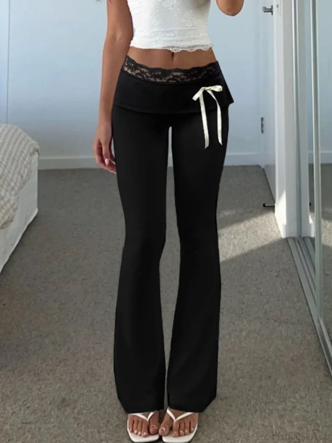 Lace Patchwork Bow Straight Y2K Fashion Pant pant-250223