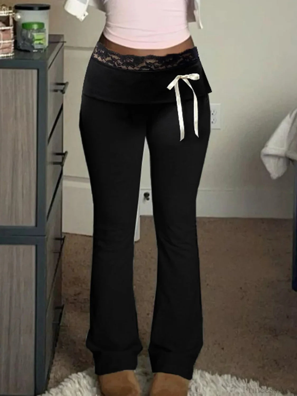 Lace Patchwork Bow Straight Y2K Fashion Pant pant-250223