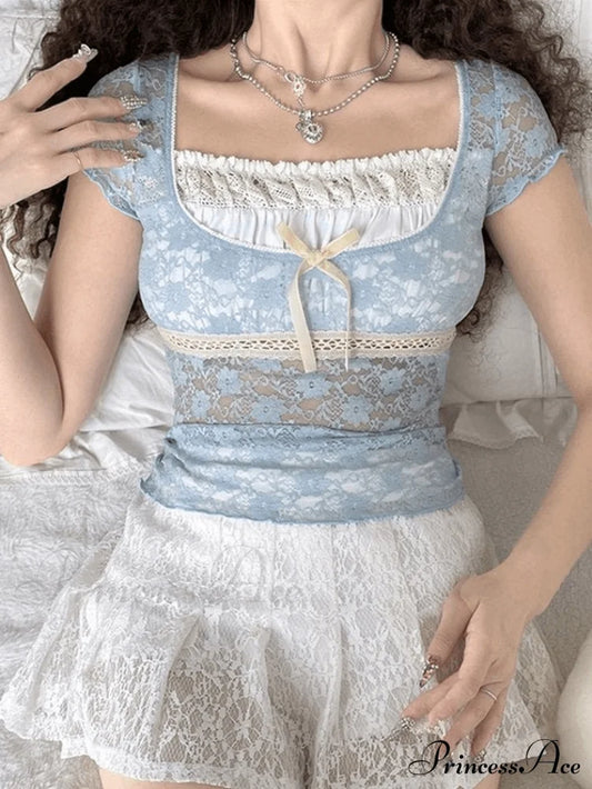 Lace Patchwork Graceful Butterfly Print Dress Shirts