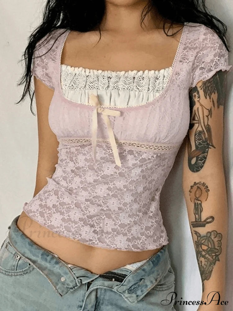 Lace Patchwork Graceful Butterfly Print Dress Shirts