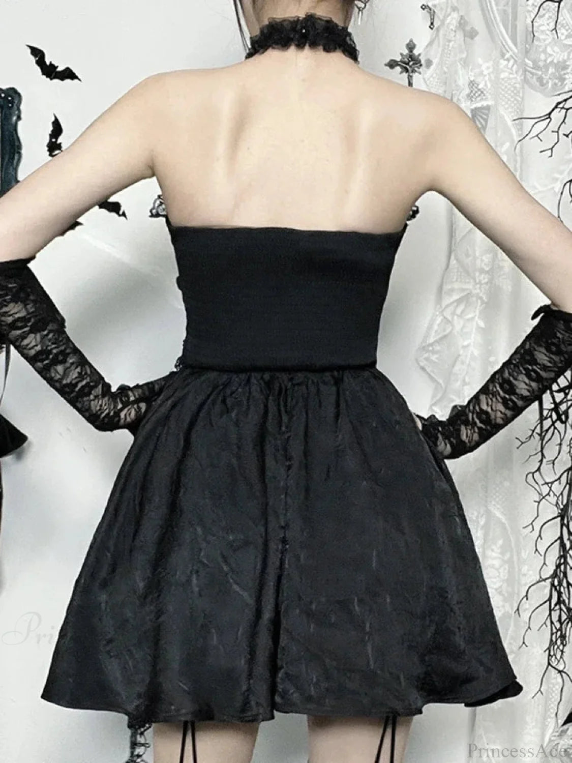 Lace Patchwork Halter Mini Dress