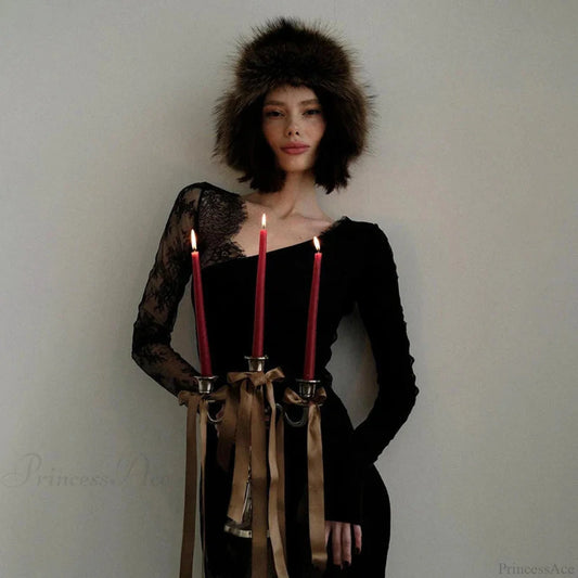 Lace Patchwork Transparent Maxi Dress Black / S