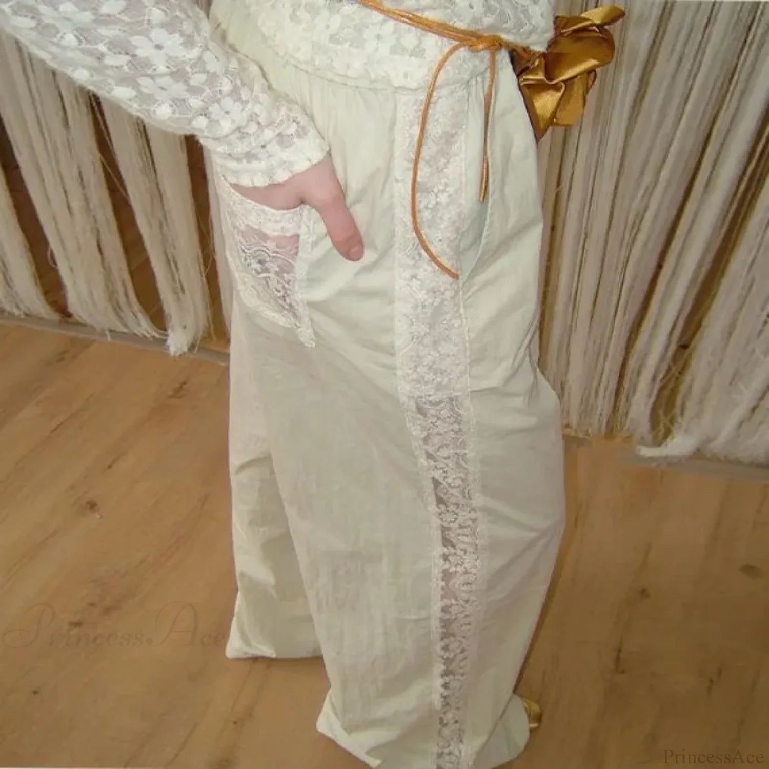 Lace Patchwork White Wide Leg Pants
