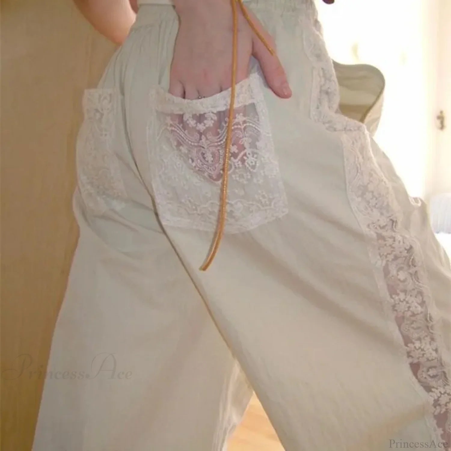 Lace Patchwork White Wide Leg Pants