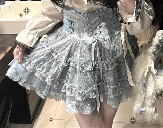 Lace Ruffle Bow Mini Skirt